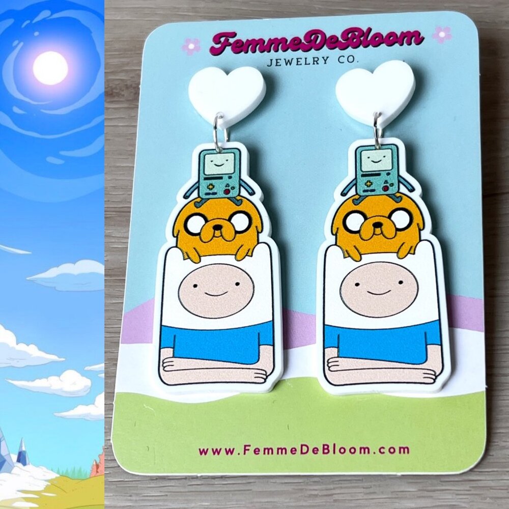 NWT FemmeDeBloom Bmo, Jake & Finn Adventure Time-Inspired Dangle Drop Earrings